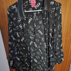 Betsey Johnson Black and White Graphic Button Down Shirt